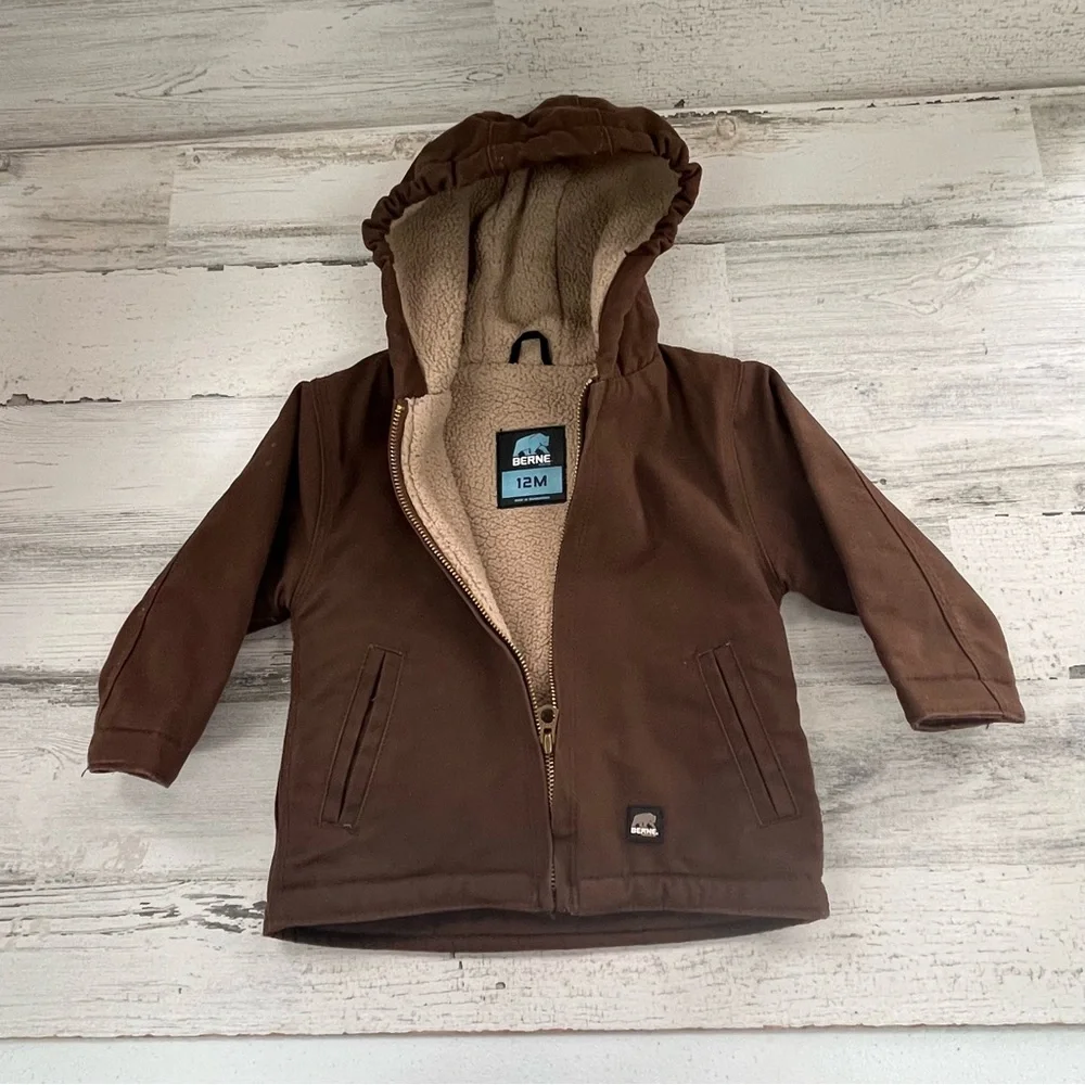 Berne Boys 12 Month Sherpa Lined Hooded Full Zip Jacket In Brown